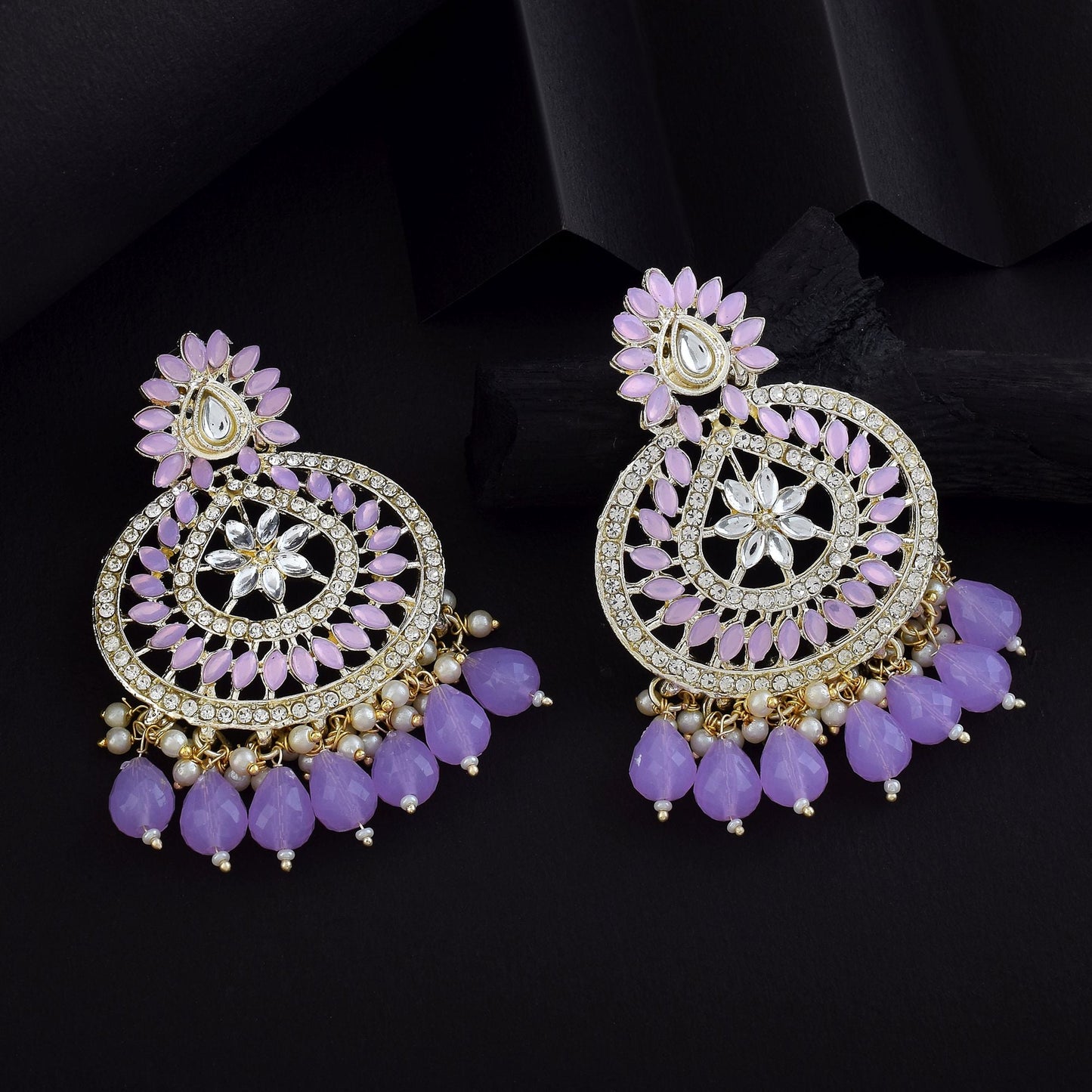 Hellviolette Kundan Ohrringe