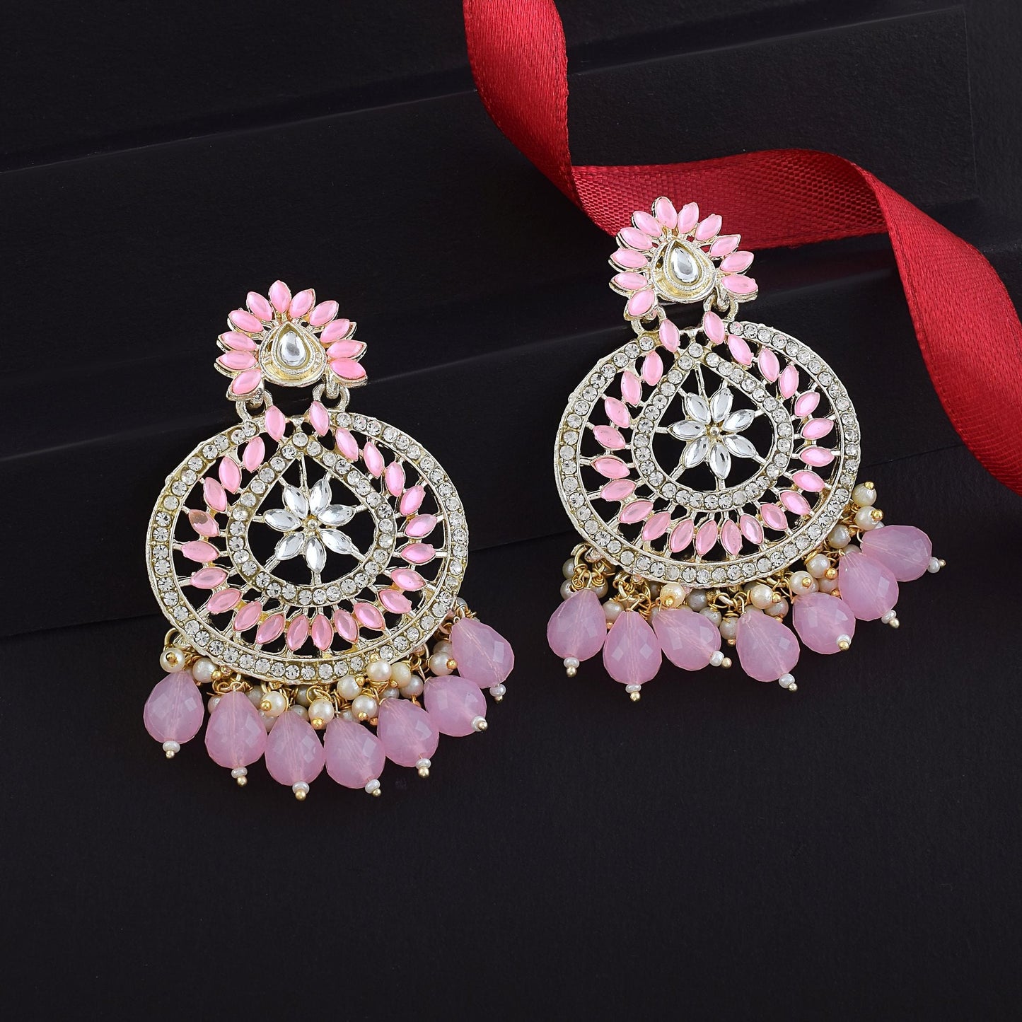 Kundan Ohrringe in Rosa