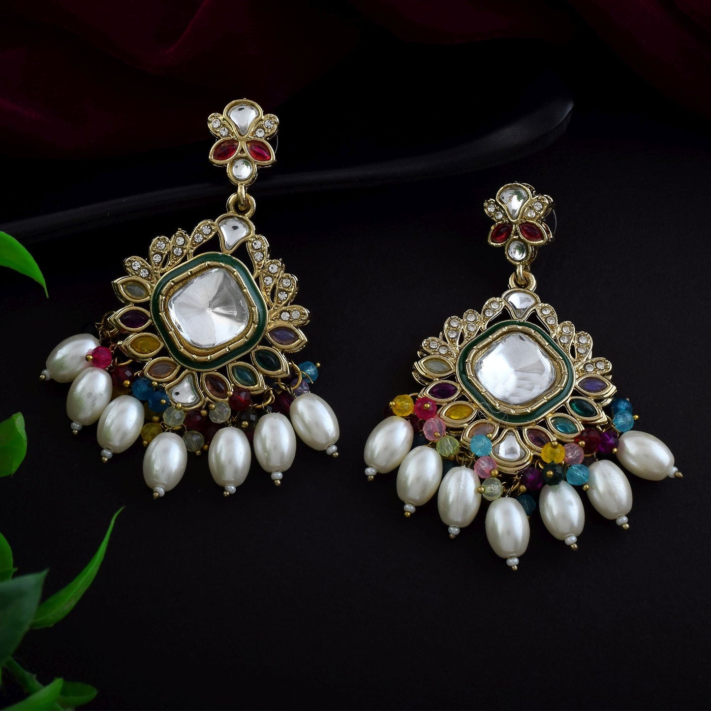 Multi Color Kundan Earrings