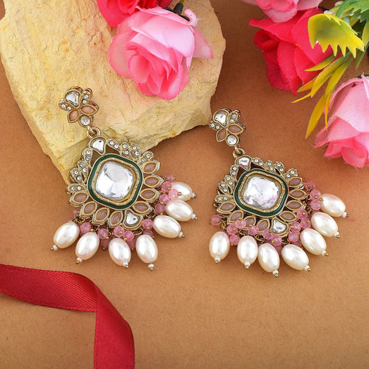 Pink Color Kundan Earrings