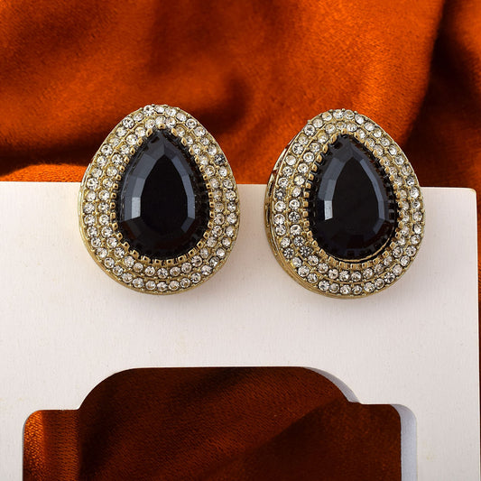 Black Color Stud Kundan Earrings