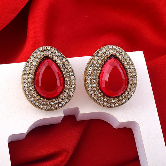 Red Color Stud Kundan Earrings