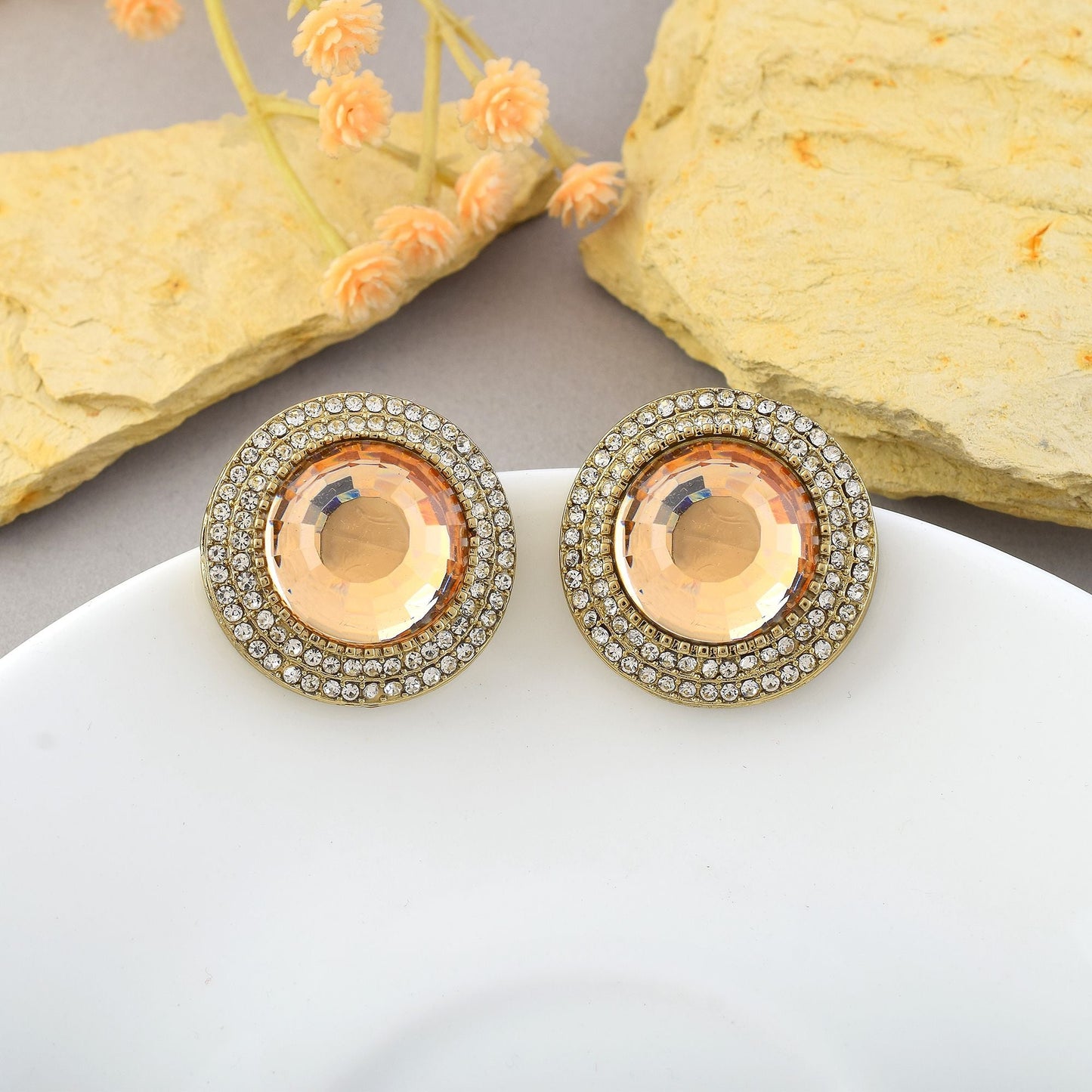Gold Color Stud Kundan Earrings