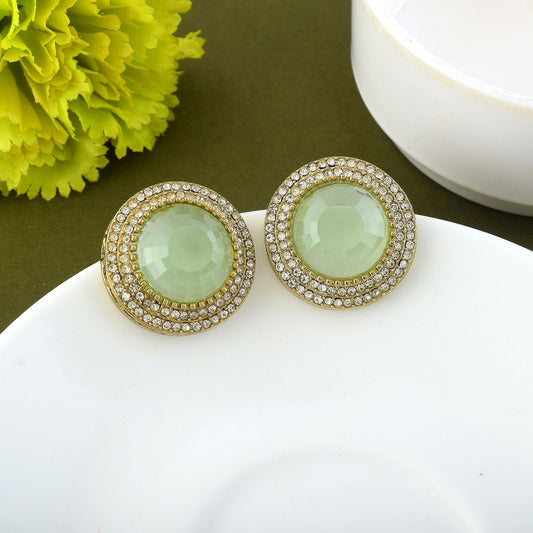 Light Green Color Stud Kundan Earrings
