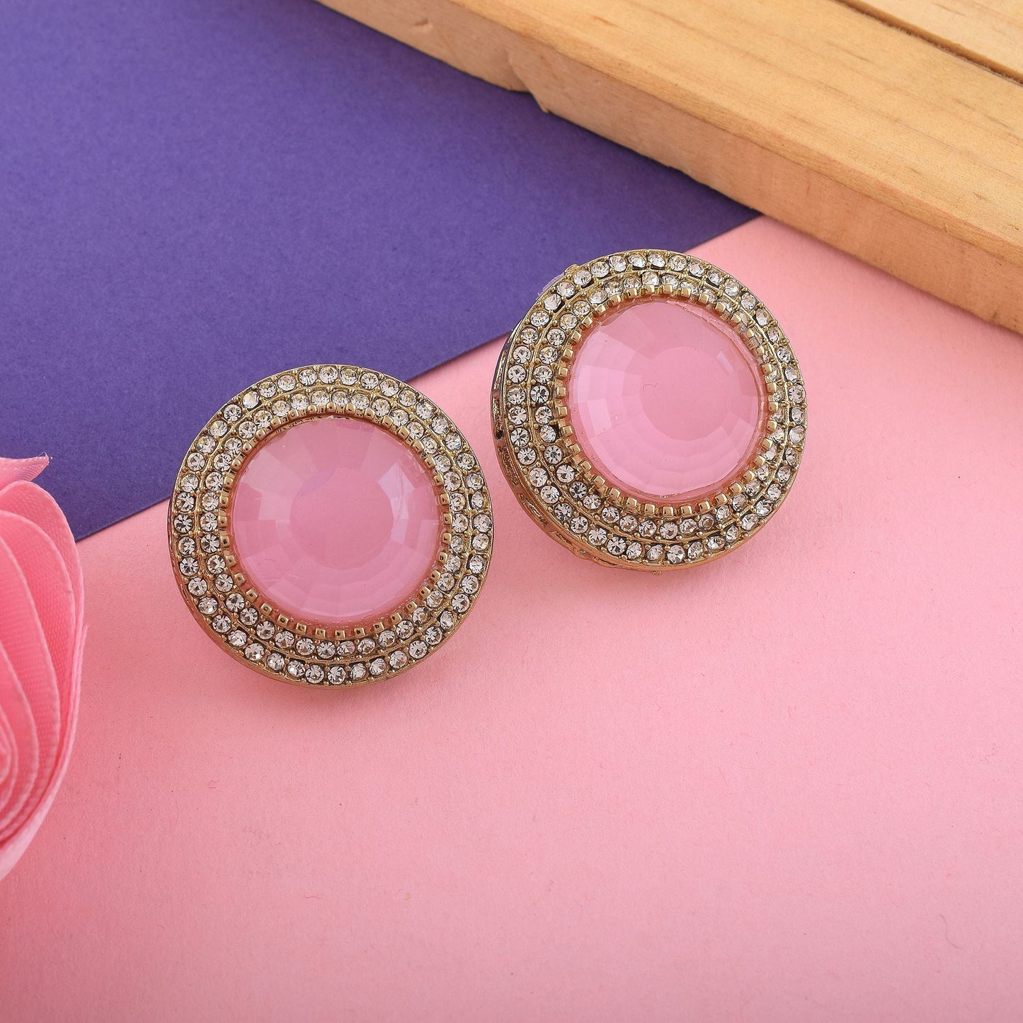Pink Color Stud Kundan Earrings