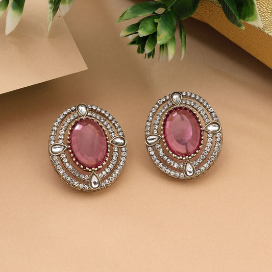 Royal Purple Color Stud Kundan Earrings For Classic Indian Festive Wear