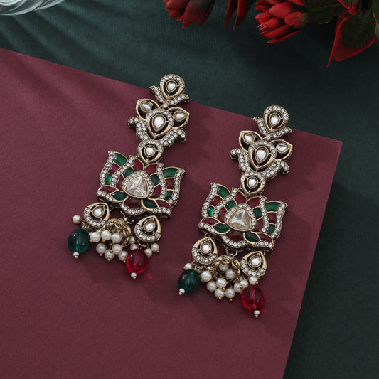 Exclusive Rani & Green Color Kundan Earrings With Rich Traditional Design