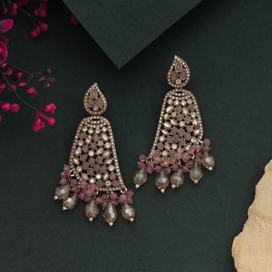 Beautiful Pink Color Kundan Earrings For Elegant Party And Cultural Events