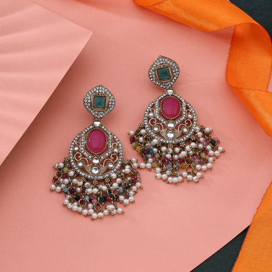 Colorful Multi Color Kundan Earrings For Party And Cultural Festive Wear