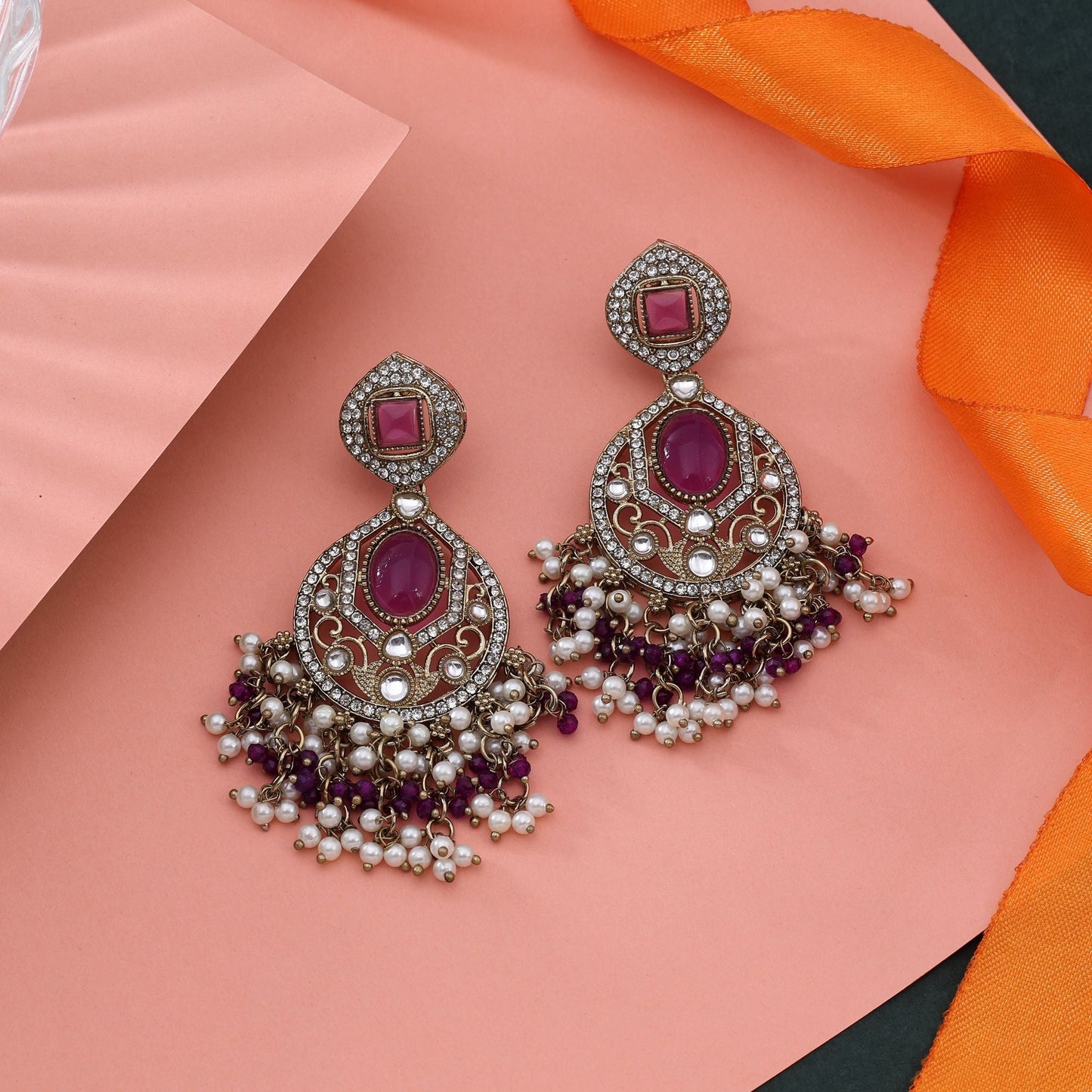Royal Purple Color Kundan Earrings With Traditional And Elegant Design