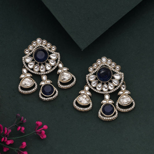 Bright Blue Color Kundan Earrings For Ethnic Outfits And Occasions