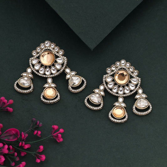 Royal Gold Color Kundan Earrings Perfect For Elegant Party Wear