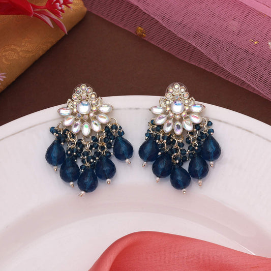 Tuerques Blue Color Kundan Earrings With Antique Look For Elegant Outfits