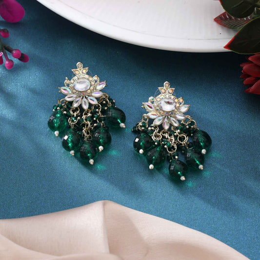 Green Color Kundan Earrings With Royal Look Perfect For Bridal Occasions