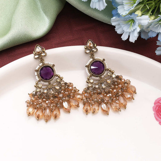 Purple Color Kundan Earrings Featuring Royal Ethnic Handmade Kundan Work For Festive Wear