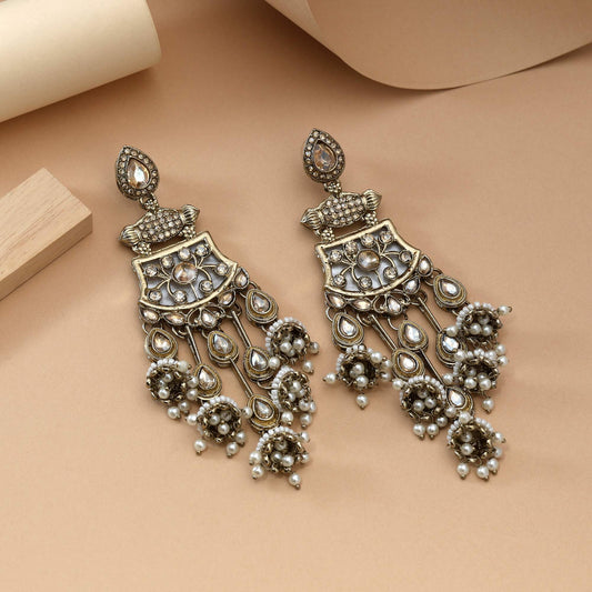 Gold Color Kundan Earrings Designed With Elegant Ethnic Shine Perfect For Wedding Outfits