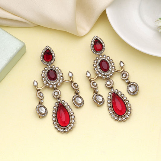 Maroon Color Kundan Earrings Designed For Wedding And Cultural Wear