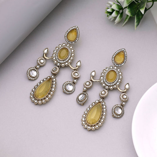 Yellow Color Kundan Earrings Offering Bright Traditional Festive Charm