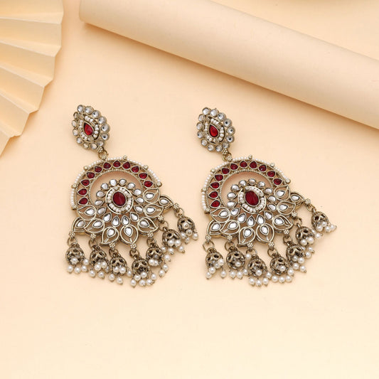 Maroon Color Kundan Earrings Crafted For Rich Festive Fashion