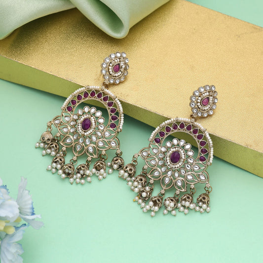 Purple Color Kundan Earrings Styled For Royal Inspired Ethnic Looks