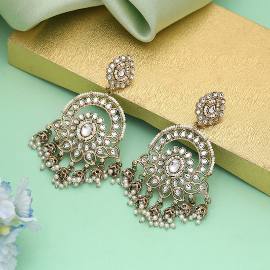 White Color Kundan Earrings Inspired By Classic Indian Jewellery