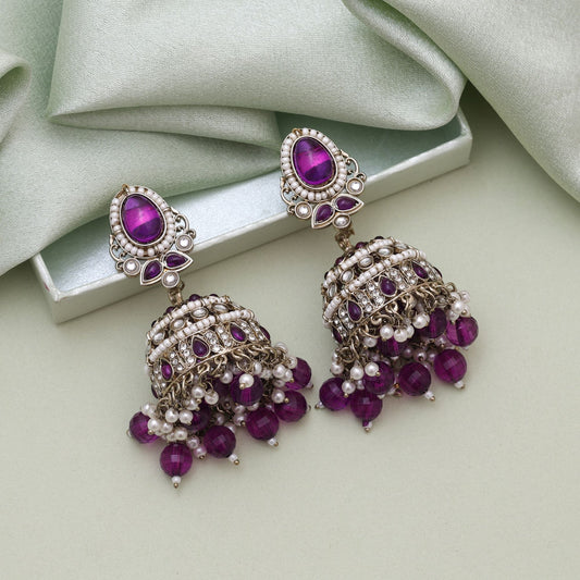 Purple Color Kundan Earrings With Royal Kundan Earrings Tikka Set Inspiration