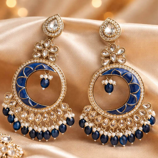 Turquoise Blue Color Meena Work Kundan Earrings Stylish Ethnic Designer Jewelry Piece