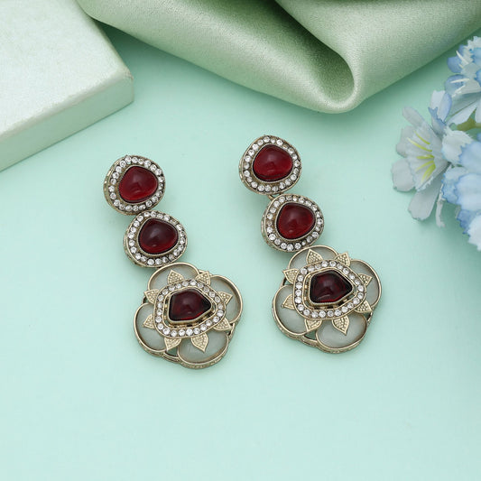 Maroon Color Kundan Earrings Royal Traditional Bridal Jewelry Elegant Designer Piece
