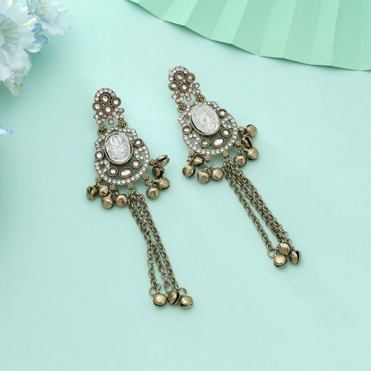 White Color Kundan Earrings Elegant Traditional Ethnic Jewelry Design For Women