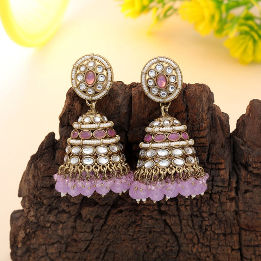Graceful Light Purple Color Kundan Earrings For Ethnic Style