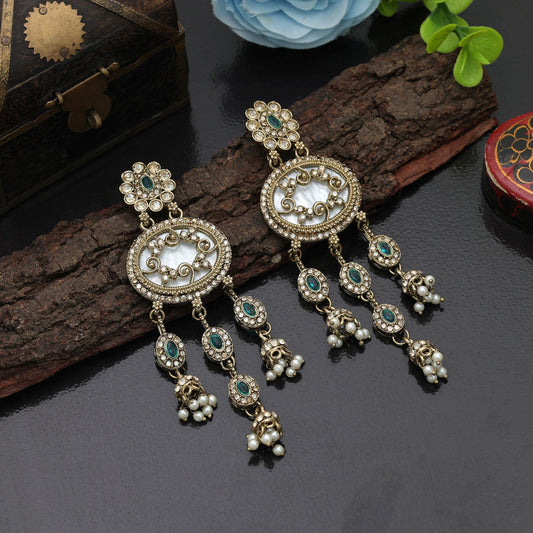 Bright Green Color Kundan Earrings Stylish Occasion Collection