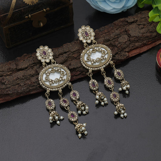 Royal Purple Color Kundan Earrings Stylish Party Wear Collection