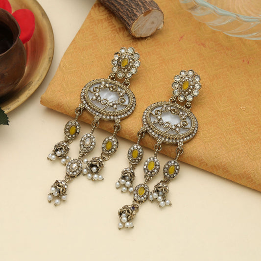 Cheerful Yellow Color Kundan Earrings Trendy Festive Collection