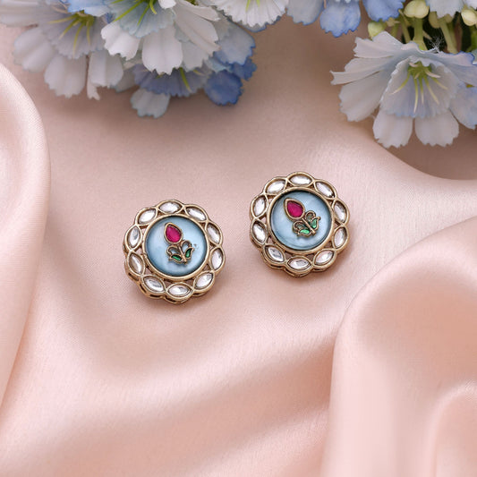 Blue Color Kundan Earrings Featuring Royal Traditional Jewelry Collection Appeal