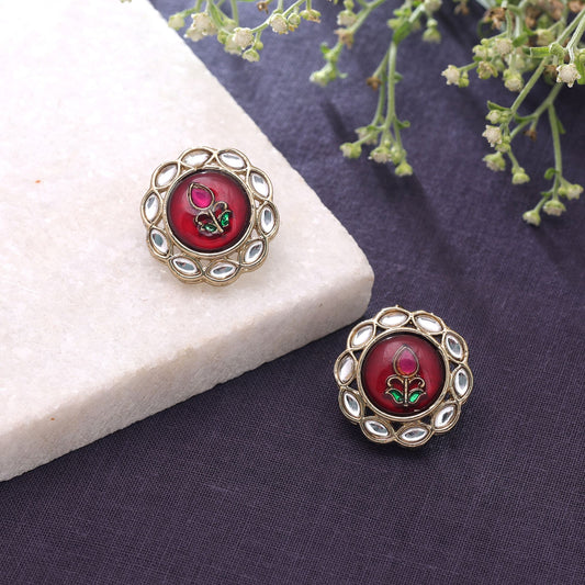 Maroon Color Kundan Earrings Crafted for Stylish Ethnic Party Wear Look