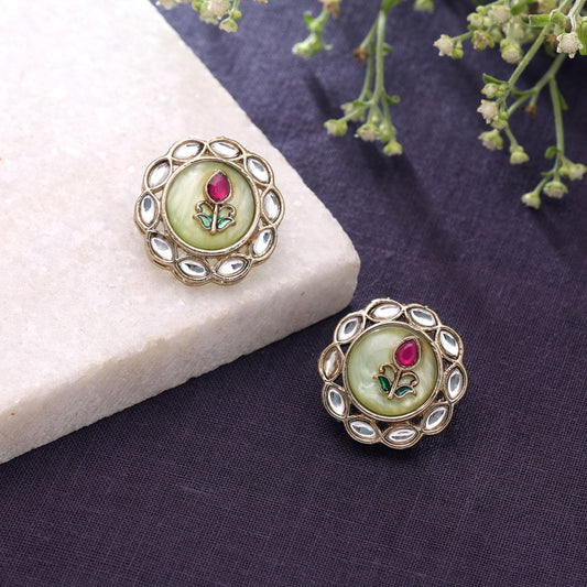 Pista Green Color Kundan Earrings with Elegant Premium Designer Jewelry Finish