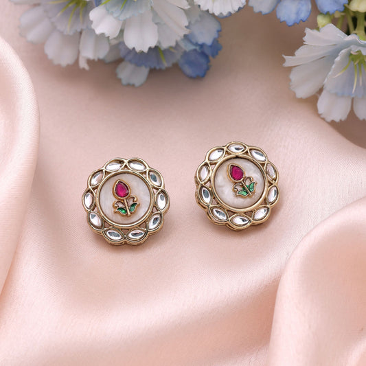 White Color Kundan Earrings with Elegant Traditional Ethnic Jewelry Design