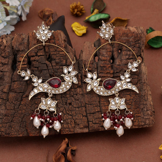 Traditional Red Color Drop Earrings Featuring Beautiful Ethnic Fashion Wear Design