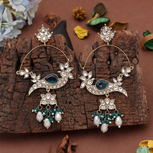 Traditional Teal Green Color Drop Earrings Crafted with Elegant Traditional Jewelry Style