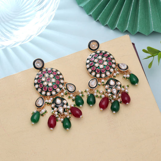 Multi Color Meenakari Kundan Earrings with Beautiful Artistic Festive Fashion Appeal