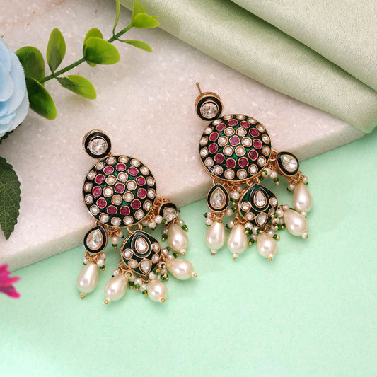 White Color Meenakari Kundan Earrings Featuring Traditional Handmade Ethnic Jewelry Style