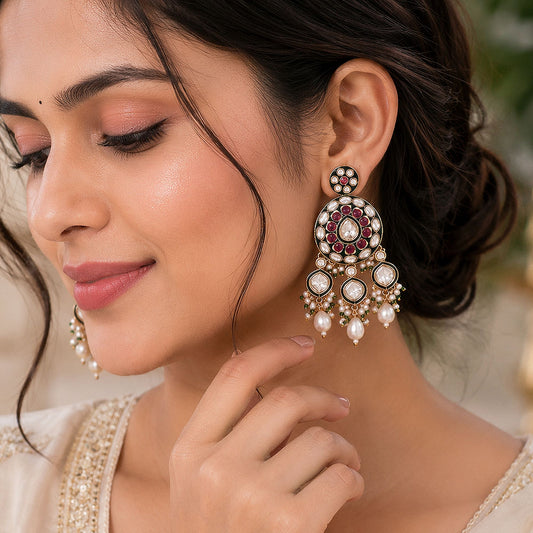 White Color Meenakari Kundan Earrings with Graceful Handmade Traditional Jewelry Design