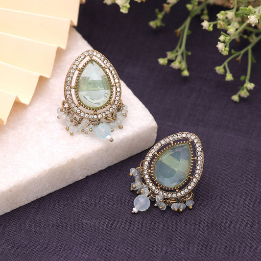 Aqua Blue Color Kundan Earrings with Stylish Traditional Jewelry Appeal