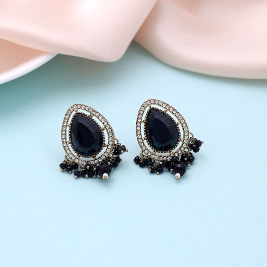 Black Color Kundan Earrings with Royal Ethnic Traditional Fashion Appeal