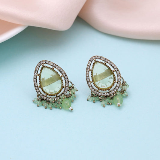 Lime Green Color Kundan Earrings Featuring Elegant Designer Traditional Style