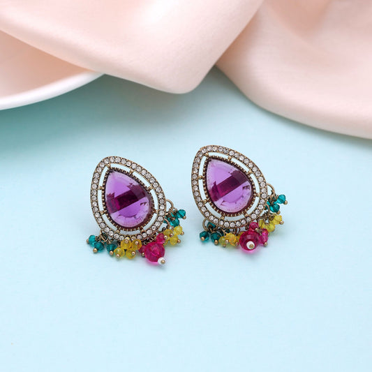 Purple Color Kundan Earrings Featuring Elegant Handmade Jewelry Collection Appeal