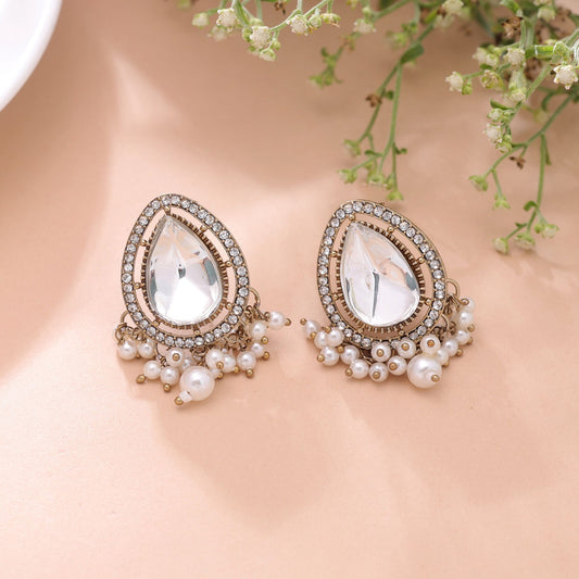 White Color Kundan Earrings Featuring Premium Handmade Designer Jewelry Style