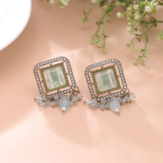 Aqua Blue Color Kundan Earrings with Elegant Ethnic Jewelry Finish