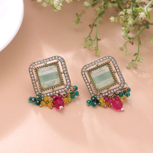 Aqua Blue & Rani Color Kundan Earrings with Premium Festive Jewelry Appeal