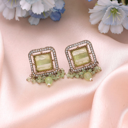 Lime Green Color Kundan Earrings Featuring Graceful Designer Traditional Appeal